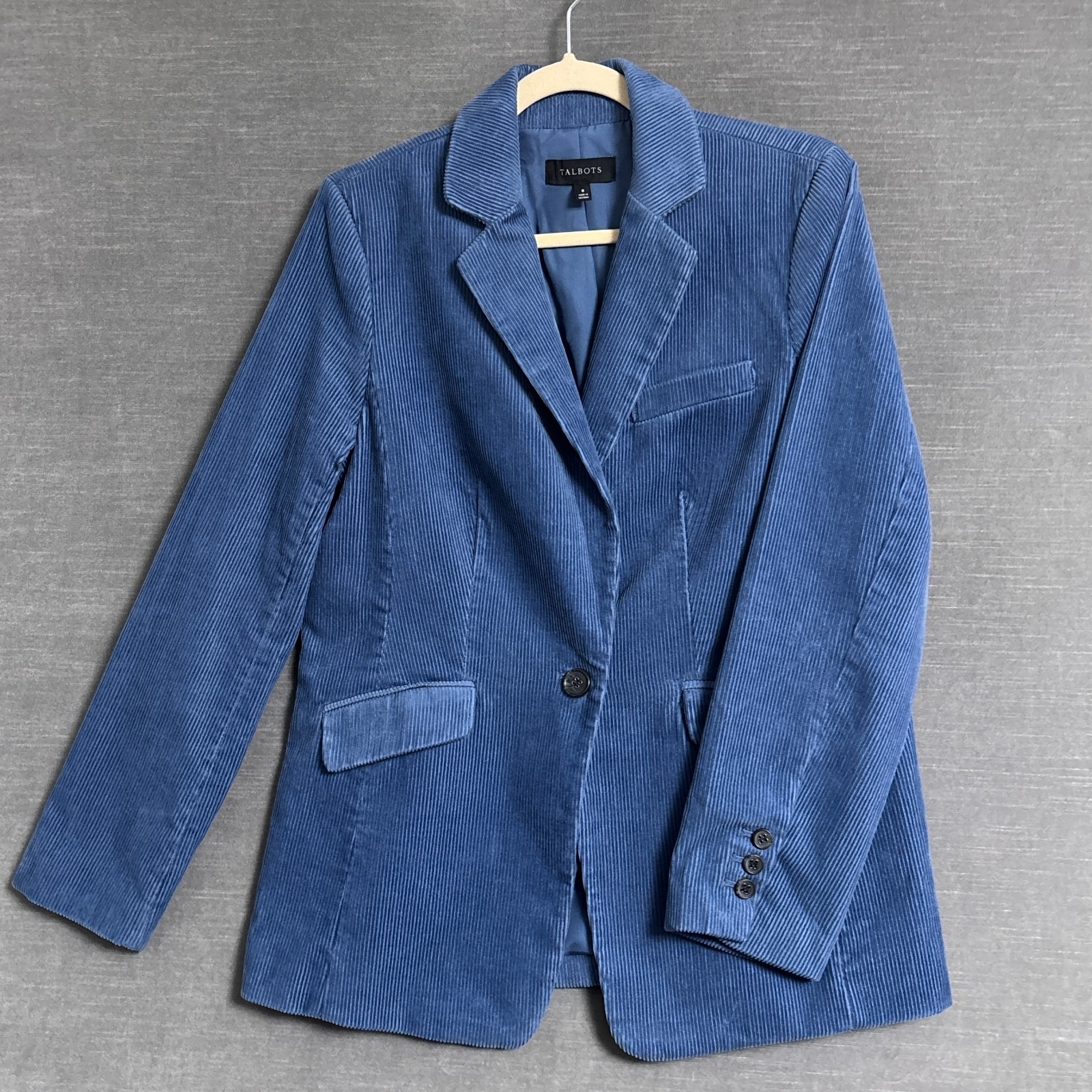 Talbots Blazer 8 Blue Corduroy Jacket Cotton Blend Classic Casual Career Fall